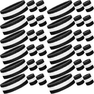 Eurzom 36개 네온 스포츠 스웨트밴드 세트에는 12개의 줄무늬 땀 흡수 헤드밴드 24개의 손목 코튼 손목밴드가 포함되어 있습니다