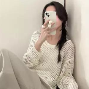 [옷은날개] 오버핏 레이어드 펀칭 그물 넷 니트 050171