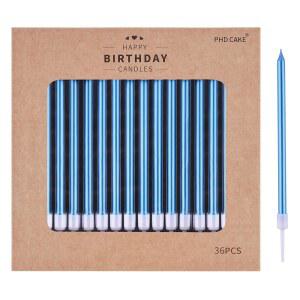 PHD 케이크 36-카운트 블루 롱 얇은 메탈릭 생일 캔들, 파티, 결혼식 장식, 파티 장식