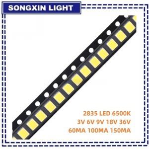 100pcs 2835 SMD LED 1W 0.5W 흰색 6000-6500K 3V 6V 9V 18V 150MA 80MA 고휘도