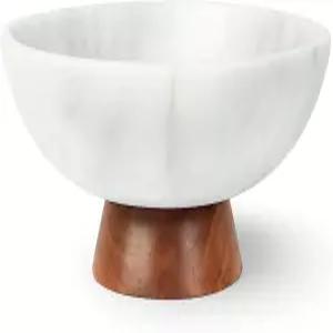 나무 받침대가 있는 UMAID 화이트 대리석 장식 그릇 독특한 와인 고급 주방 과일 및 입구 캐치 올이 10인치