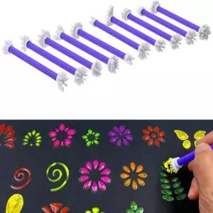 10개의 꽃 꽃무늬 도팅 도구 세트 만다라 도트 페인팅 바위 캔버스 공예 엠보싱을 위한 꽃잎 모양의 3D