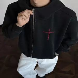 검정 남사친 가을 집업 카디건 워싱 데빌 맨투맨 십자가 자수 후드 admr3
