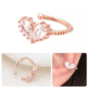 귀안뚫는귀걸이 큐빅 하트 로즈골드 귀찌 이어커프 14KGP