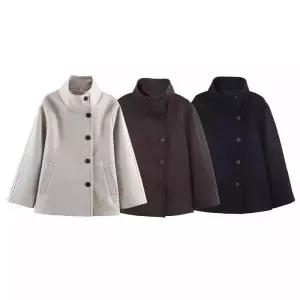 모직 캐주얼 봄 반코트 여자코트 하이넥 원템1