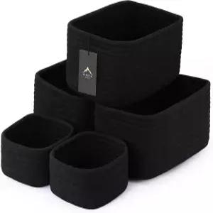 VIRETH 하우스 5팩 작은 직조 로프 보관 바구니 - 옷장 선반 책장 보육실 탈의실 패브릭 큐브 박스 욕실