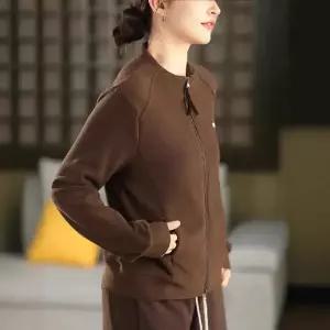 니트 캐주얼 긴팔 여자티 양면 집업 후드 카디건 양두 맨투맨 자수 오리털 원템1