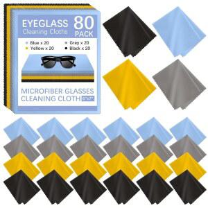 eAj 안경용 극세사 클리닝 천 80팩, 안경, 카메라 렌즈, TV 화면, 휴대폰 및 노트북용 멀티 컬러 안경 클리닝 천 벌크 6
