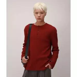 DEVELOVE 베이직 헨리넥 와플 롱슬리브_버건디 2073260
