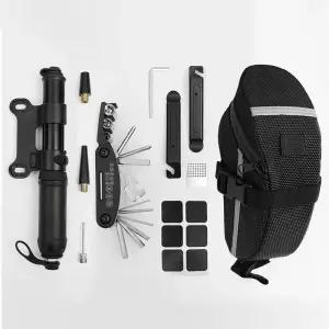 휴대용 자전거 수리 도구 키트 펌프 안장 가방 타이어 패치 다기능 렌치 세트 액세서리