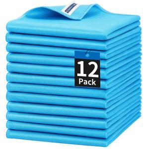 eAj 호머하임 극세사 유리 청소포, 12팩 창문 유리 청소용 헝겊, 재사용 가능한 보풀 없는 줄무늬 무연마 천 물티슈, 스테인리스 스틸, 안경, 거울, 스크린 및 렌즈, 12인치