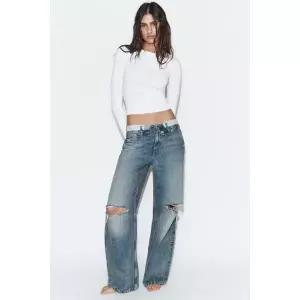 자라 ZARA TRF 미드라이즈 롤업 웨이스트 청바지 - 블루1232913