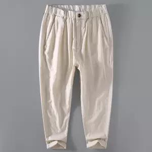 남성 린넨 팬츠 9부 캐주얼 정장바지 봄가을 와이드 핏 면마 바지 심쿵직구