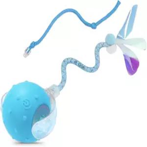 인터랙티브 스마트 전동 고양이 장난감 공 - 씹는 소리 꼬리 2개 속도 지루한 실내 위한 USB 충전식 모션