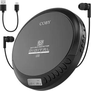 FM 라디오와 60초 미끄럼 방지 기능이 있는 Coby 휴대용 CD 플레이어 - LCD 디스플레이 스테레오 이어버드