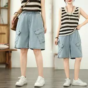 여성반바지 봄여름 라이트 빅포켓 데님 반바지 빅사이즈 캐주얼 5부 바지 심쿵직구