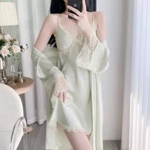 잠옷홈웨어 2p 봄여름 아이스 리본 패드 슬립 드레스 가운 홈웨어 심쿵직구