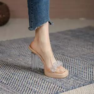 큐빅 화려한 여름 투명굽 샌달 하이힐 로마 휴양지