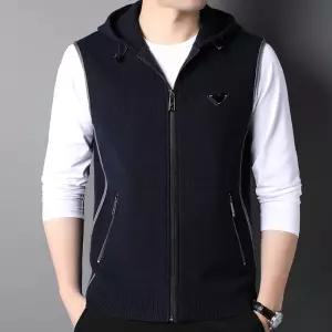 남자조끼 봄가을 니트 후드 지퍼 집업 민소매 베스트 조끼 심쿵마켓