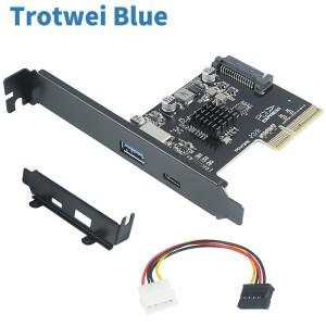 USB 3.1 PCI 익스프레스 확장 카드 듀얼 타입 A 및 C 포트 10Gbps 속도 ASM3142 컨트롤러 SATA 15 핀 전원