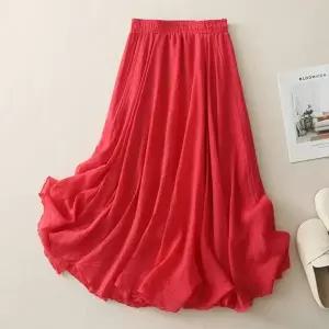 치마 롱 여성 롱스커트 빅사이즈 면마 밴딩 리넨 A라인 솔리드 네임룩 비치 원픽1