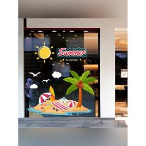 야자수 장면 배치 필름 열대 녹지 테마 스티커 쇼윈도 용품 레스토랑 유리 여름 장식