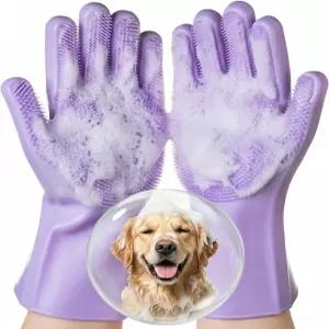 델로모 애완동물 그루밍 장갑 1쌍 부드럽고 부드러운 실리콘 개 세척 - 목욕 스크러버 브러시 털 제거
