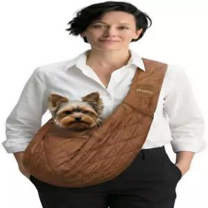 2-in-1 초소형견용 펫 슬링백 코퍼 브라운 1.3-3.6kg 강아지용 낙하산급 립스탑 나일론 핸즈프리 크로스백
