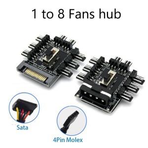 팬허브 1 ~ 8 3Pin Pwm Sata Molex 분배기 PC 마이닝 케이블 12V 전원 공급 장치 쿨러 냉각 속도 컨트롤러