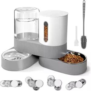 304개의 스테인리스 스틸 그릇 2개가 포함된 자동 중력 고양이 사료 공급기 및 물 디스펜서 360도 회전