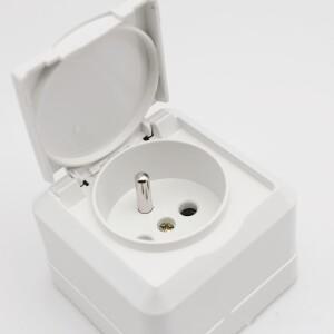 250V 16A 유럽 표준 프랑스어 2 홀 흰색 1Gang 외부 벽 장착형 방진 소켓 커버 ABS 난연제