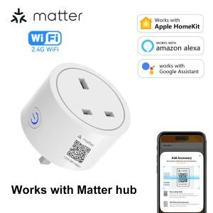 Matter 스마트 소켓 영국 와이파이 플러그, 16A 미니 가전 콘센트, 음성 앱 제어, 알렉사 구글 홈 홈키트