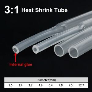 5M 3:1 수축률 접착제가 있는 투명 열 튜브는 전선을 보호합니다. 케이블 슬리브 방수 절연