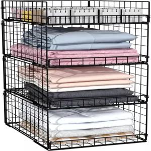 의류용 4팩 옷장 정리함 및 보관 선반 스웨터 진을 위한 4단 쌓을 수 있는 바구니 빈 용기 좁고 접을
