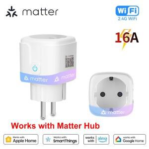 물질 WiFi 스마트 소켓 16A EU 가전 콘센트 미니 플러그 어댑터 APP 제어는 HomeKit Siri Alexa Google과