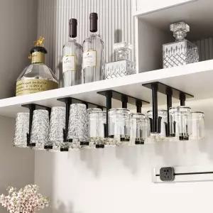 바이소니 와인잔 홀더 4팩 컵 다이닝 룸 주방 및 바용 캐비닛 아래 드릴링 설치가 없는 블랙