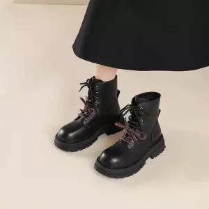 샤오원샵 여자 블랙 가을 키작녀 워커힐 워커 통굽 미들 라이더부츠 꾹3