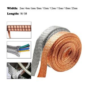 1510M 폭 2-25mm 주석 도금 구리 땋은 슬리브 확장 가능한 강철 와이어 케이블 전도성 전원 오디오 스피커