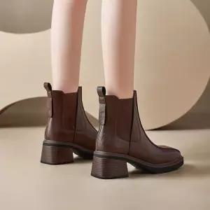 샤오원샵 여성용 가을 키작녀 워커힐 하이힐 앵클 부츠 통굽 워커 슬림 꾹3