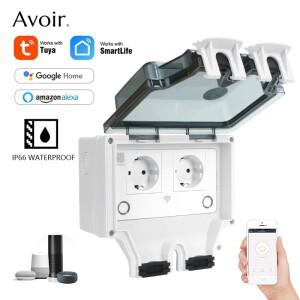 Avoir Tuya IP66 방수 전기 소켓 표준 EU 플러그 듀얼 Usb 충전 Wifi 스마트 라이프 타이머가있는 야외 전
