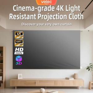 Velec 프로젝터 스크린 80/120 인치 휴대용 안티 라이트 4K 지원 높은 색상 재생 프로젝션