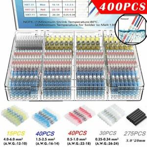 400PCS 솔더 씰 슬리브 열 수축 버트 와이어 커넥터 터미널 방수 키트 절연