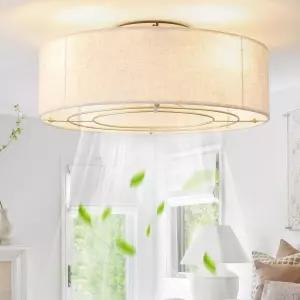 조명이 있는 미즈와키 천장 선풍기 라이트 플러시 마운트가 20인치 보호 6단 드럼 라탄 로우 프로파일 침실