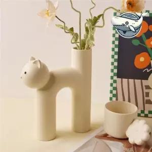 도자기화병 귀여운 고양이 디자인 화병 인테리어 소품
