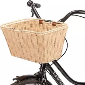 CXWXC 자전거 바구니 - 내구성이 뛰어난 전면 조절 가능한 가죽 스트랩이 있는 수제 직조 위커
