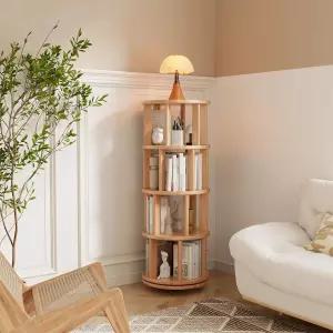 바퀴가 달린 이동식 회전 책장 - 단단한 나무 360 4단 작은 공간을 위한 타워 모서리 선반