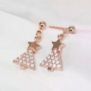 골드필드귀걸이 골드필드 핀 크리스마스 별 트리 큐빅 일자침 귀걸이 14K