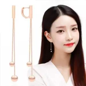 레이어드귀걸이 GOLD 로즈골드 볼 원터치 드롭 롱 귀걸이 14K