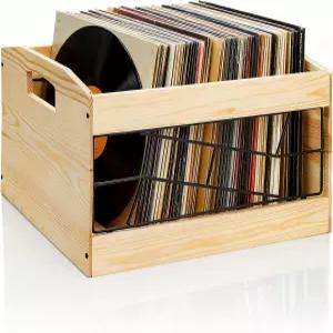 코보 바이닐 레코드 보관함 손잡이가 있는 나무 앨범 홀더 최대 70개 이상의 내추럴 큐브 CD 선반 정리함