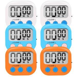 6팩 소형 디지털 주방 타이머 카운트 분초 마그네틱 카운트다운 스위치 앞뒤 꺼짐